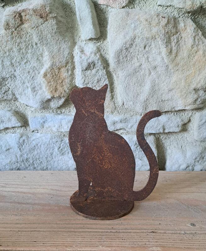 GATTO SEDUTO IN FERRO ARRUGINITO